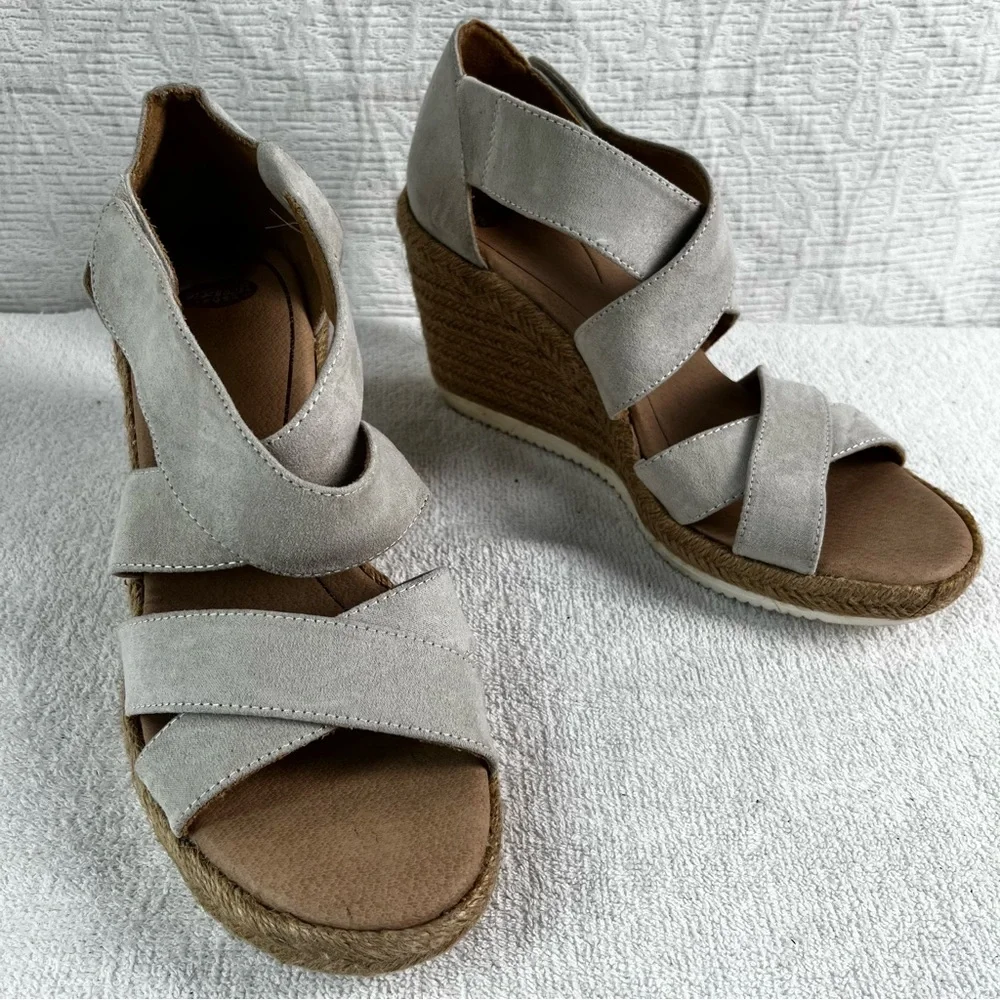 Dr Scholls Visitor Cross Strap Faux Suede Heeled Espadrille Sandal Wedge Shoe 10